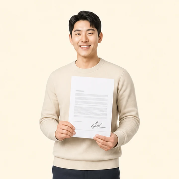 신용불량자 레이 장기렌트카 서면 견적서를 들고 있는 고객